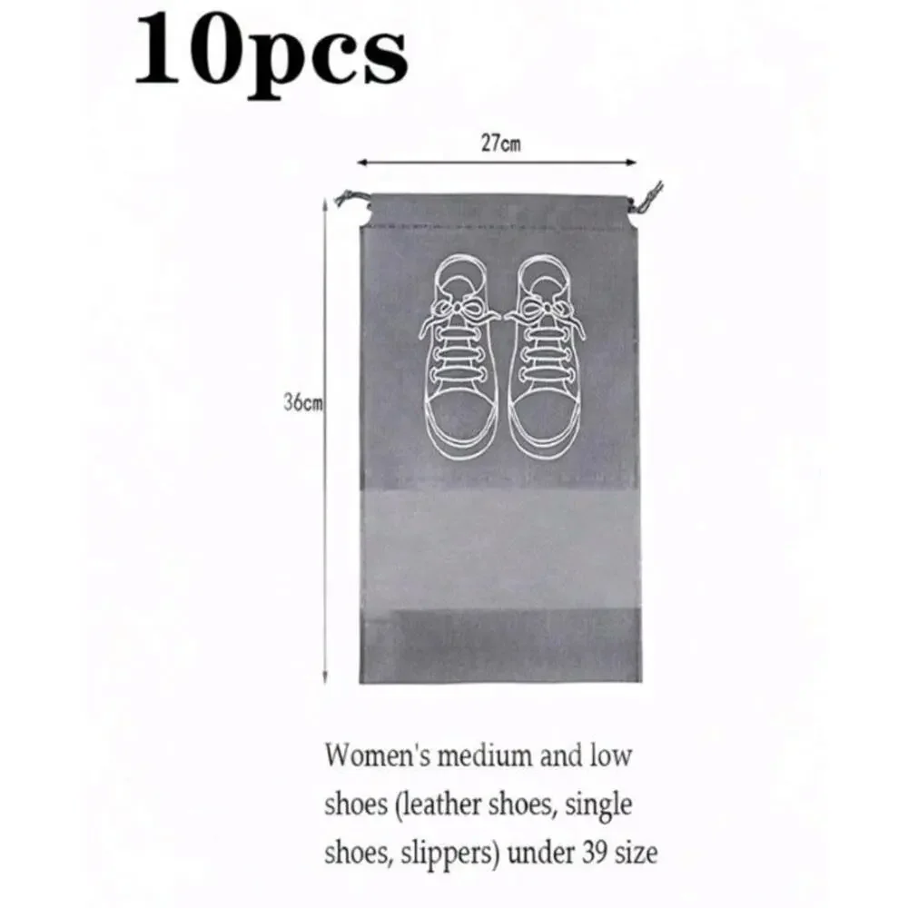10pcs SMALL Shoes Storage Bags Travel Daily Shoe Bag Non-Woven Drawstring 10x13